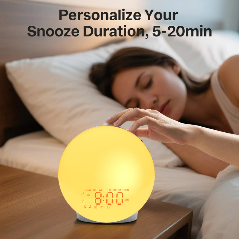 Mpow Wake up Light Sunrise Alarm Clock for Heavy Sleepers, Sleep Aid & Sound Machine, Sync Time with Bluetooth Connection, 25 Natural Sounds, Dual Alarms, 5-20min Snooze, FM Radio, Battery Backup