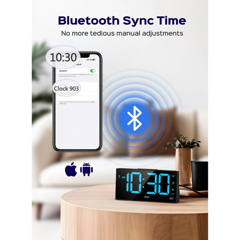 Mpow Wireless Sync Time Digital Alarm Clocks for Bedrooms, Digital Clock with 4 Level Brightness + Off, Dual Customizable Alarms, USB Port, Power-Off Memory, Snooze, 12/24H/DST, Bedside Clock