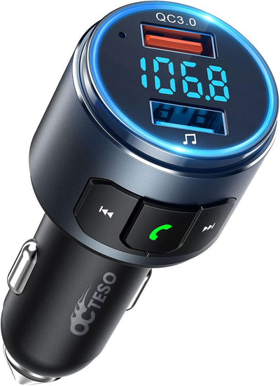 Bluetooth FM Transmitter Car, V5.0 Bluetooth Car Adapter with QC3.0 MP3 Player