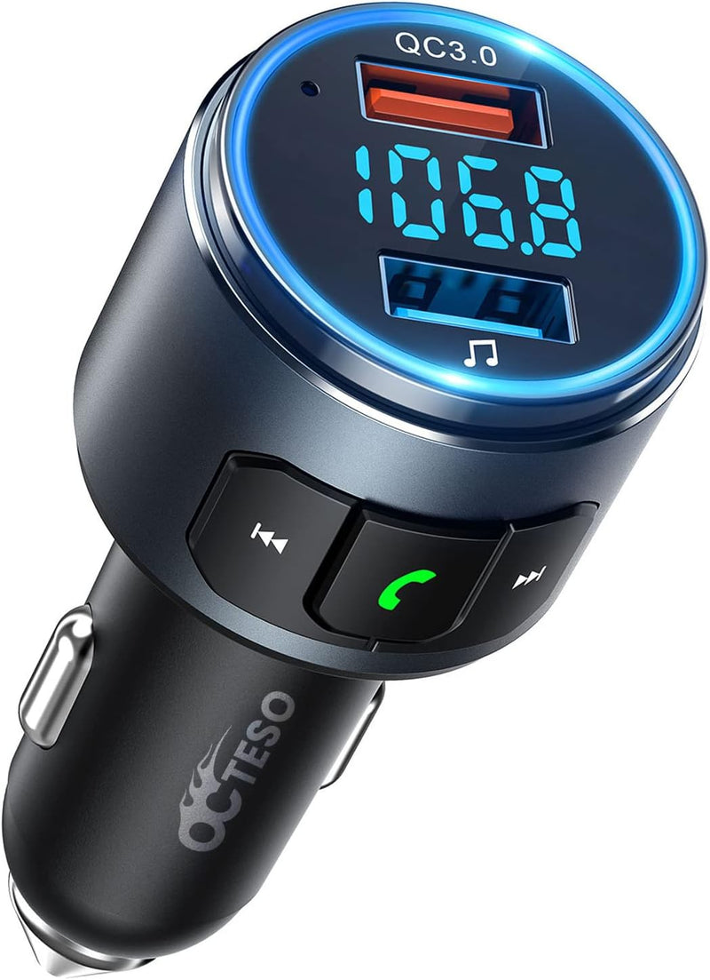 Bluetooth FM Transmitter Car, V5.0 Bluetooth Car Adapter with QC3.0 MP3 Player