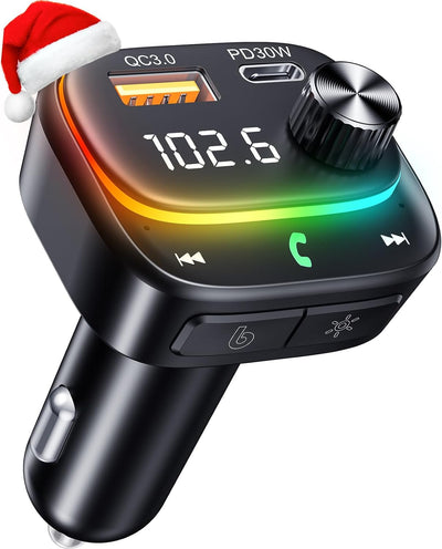 Bluetooth Car Adapter 48W PD&QC3.0 Bluetooth FM Transmitter with [Stronger Dual Mics & HiFi Deep Bass Sound]