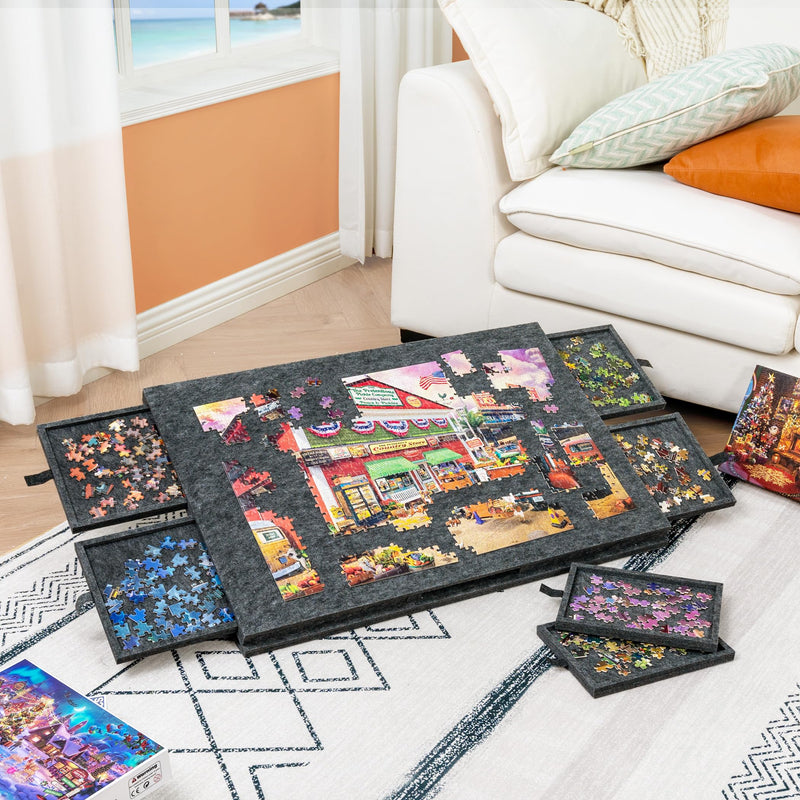 Mpow Foldable Jigsaw Puzzle Table with Stand and Lid, 6 Colorful Drawers, Fits 1000 Pieces, Lightweight and Portable
