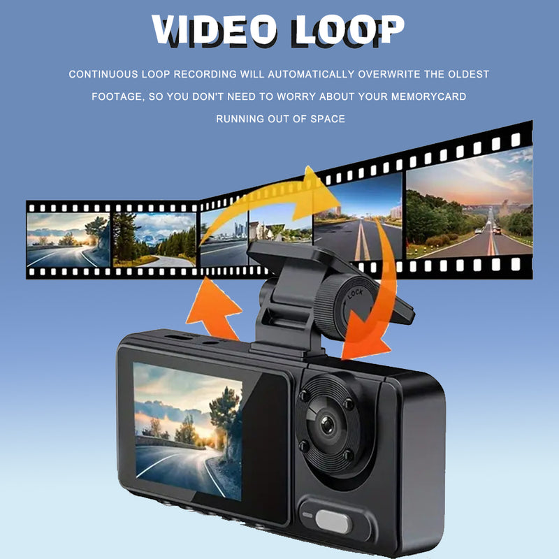 Mpow 2.0-inch IPS Screen Triple-Camera Wi-Fi Dash Cam with 1080P Front Camera, Rear View, Parking Monitoring, and Multi-Language Support