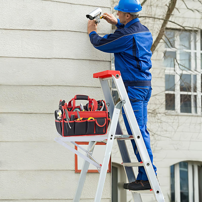 Mpow Telescoping Ladder Accessory - 35x26.5cm Iron Platform, 400LBS Capacity, Anti-Slip & Magnetic Tray