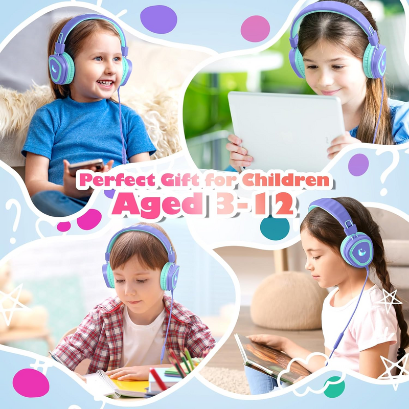 Mpow Kids Headphones with Microphone, USB-C Wired Kids Headphones with LED Light & Stereo, 85/94 DB Safe Volume Foldable over-Ear Headphones for School Home Boys Girls Toddler Tablet