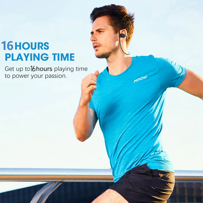 Mpow Flame Bluetooth Headphones, Running Headphones, 16 Hours Playtime Bluetooth 5.0 Wireless Earbuds HD Bass Stereo Sound IPX7 Waterproof Earphones for Workout Running Sports Noise Cancelling Mic