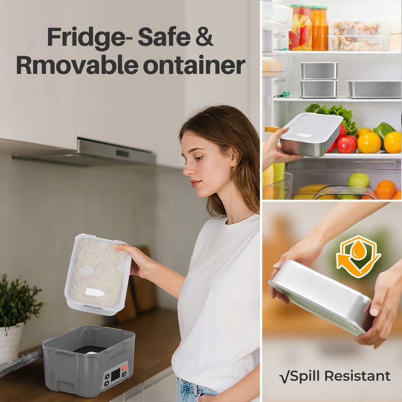 Cordless Electric Lunch Box, Heated Lunch Box Battery Powered with Automatic Scheduled Heating，grey