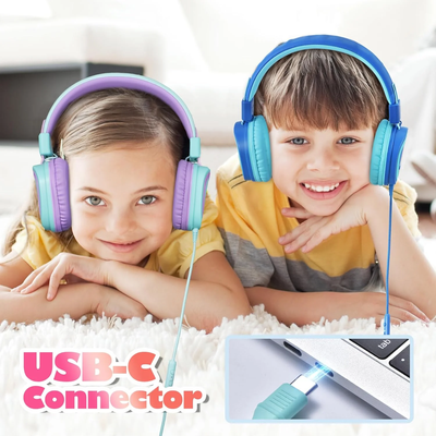 Mpow Kids Headphones with Microphone(2 Pack), Stereo Audio Share Volume Limit Foldable Adjustable Wired Headphones for Kids, Kids Headphones for School Tablet Airplane