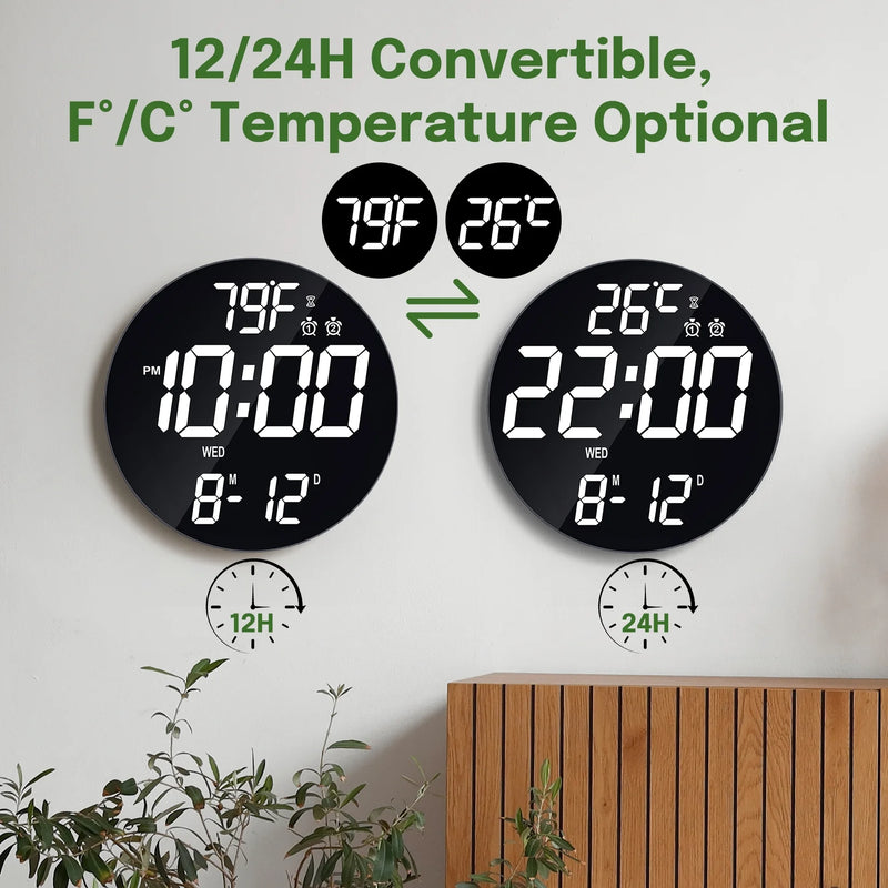 Mpow 11.4" Large Digital Wall Clock with Remote Control, Dual Alarms Adjustable Brightness, Digital Clock for Bedroom, Living Room, School, Garage, Gift for Elderly
