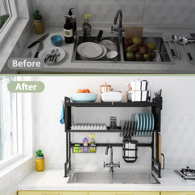 Mpow 65cm Long Drainer with Translucent Door and Complete Accessories for Kitchen Sinks: Large-Capacity Dish and Cutlery Drying Rack