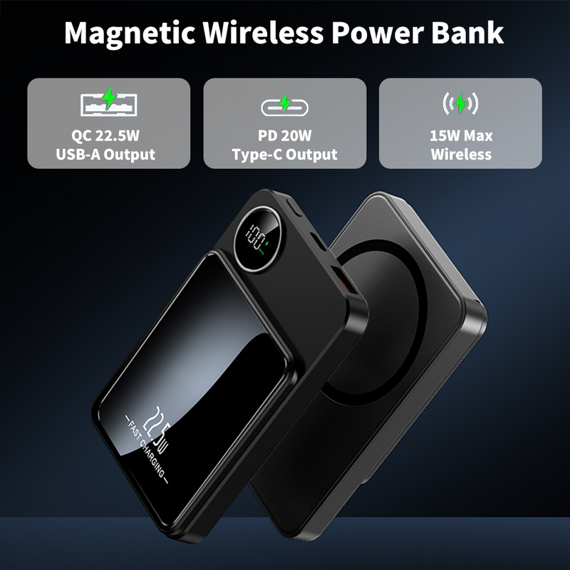 Mpow Mag-Safe Wireless Charger 10000mAh 25W PD Fast Charging 22.5W Wireless Output Multiple Colors Available Digital Display Portable
