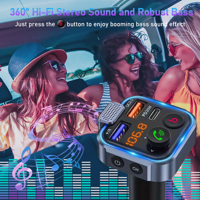 Mpow Bluetooth 5.3 Car FM Transmitter - Hi-Fi Music, Dual Mic Noise Cancellation, 20W PD Fast Charge