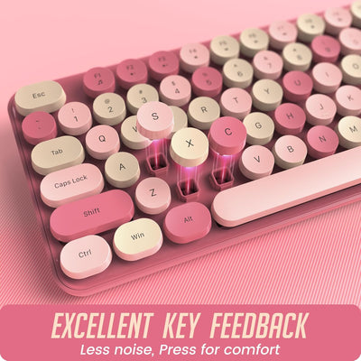 Wireless Keyboard and Mouse, Silent Keyboard Mouse Combo, Full-Sized Colorful Typewriter Keyboard with Round Keycaps, 2.4G Cute Mouse Compatible with PC/Laptop/Computer