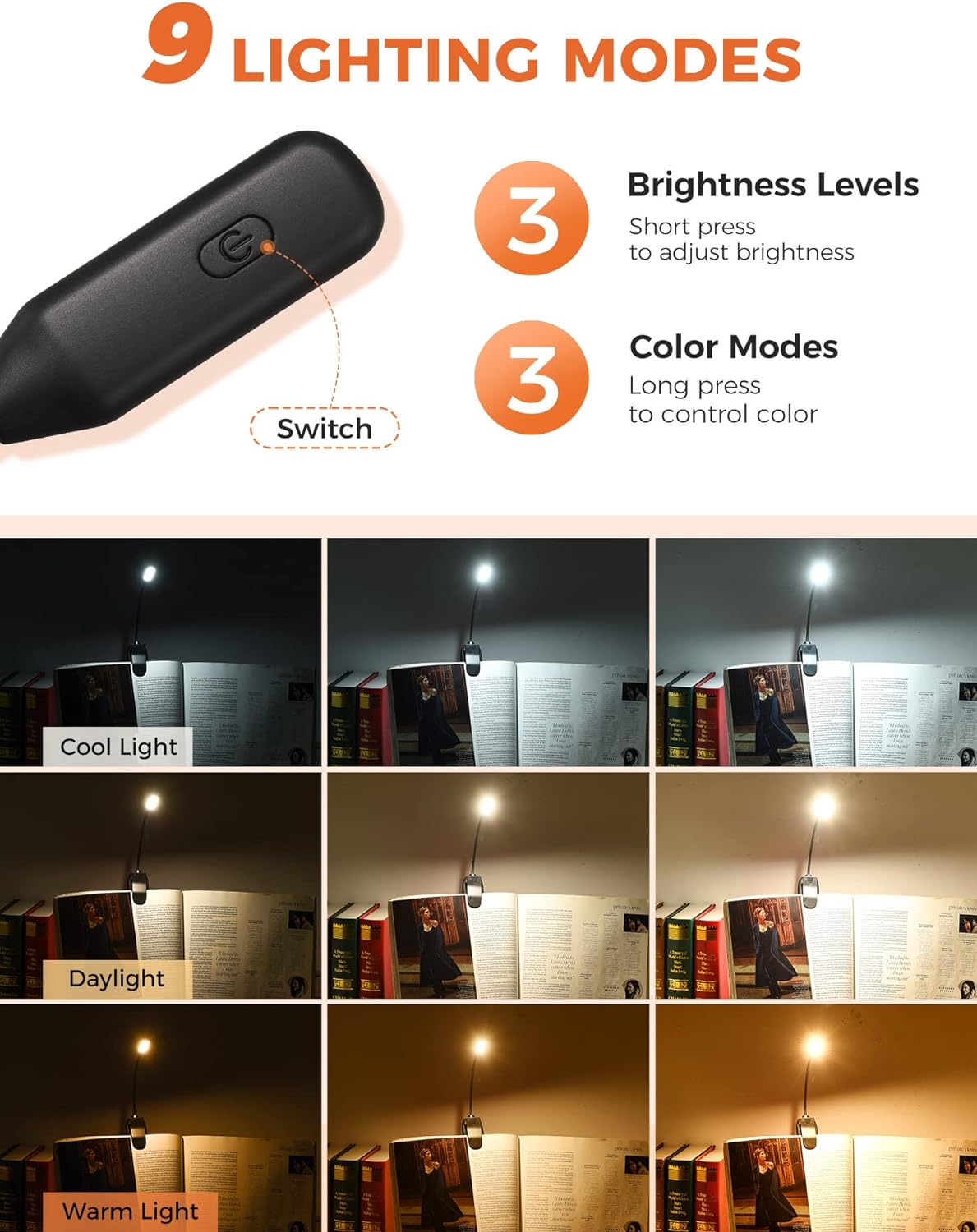 Reading Screen Light Color Mpow Book Lights for Reading at Night in Bed 3 Brightness Levels × 3 C ...
