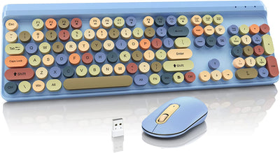 Wireless Keyboard and Mouse Combo Colorful Typewriter Round Keycaps,2.4G USB