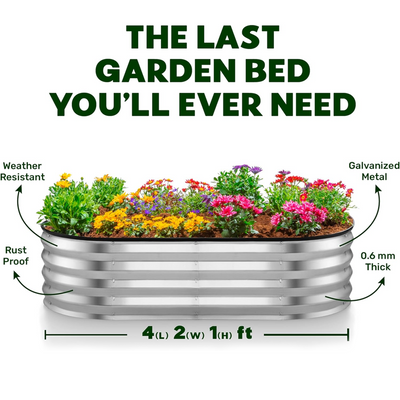 Mpow Galvanized Steel Oval Garden Bed Set