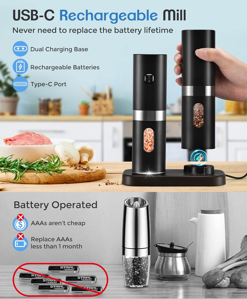 Rechargeable Electric Salt And Pepper Grinder Set With Double Charging  Base, Usb Cable, Automatic Salt Pepper Grinder