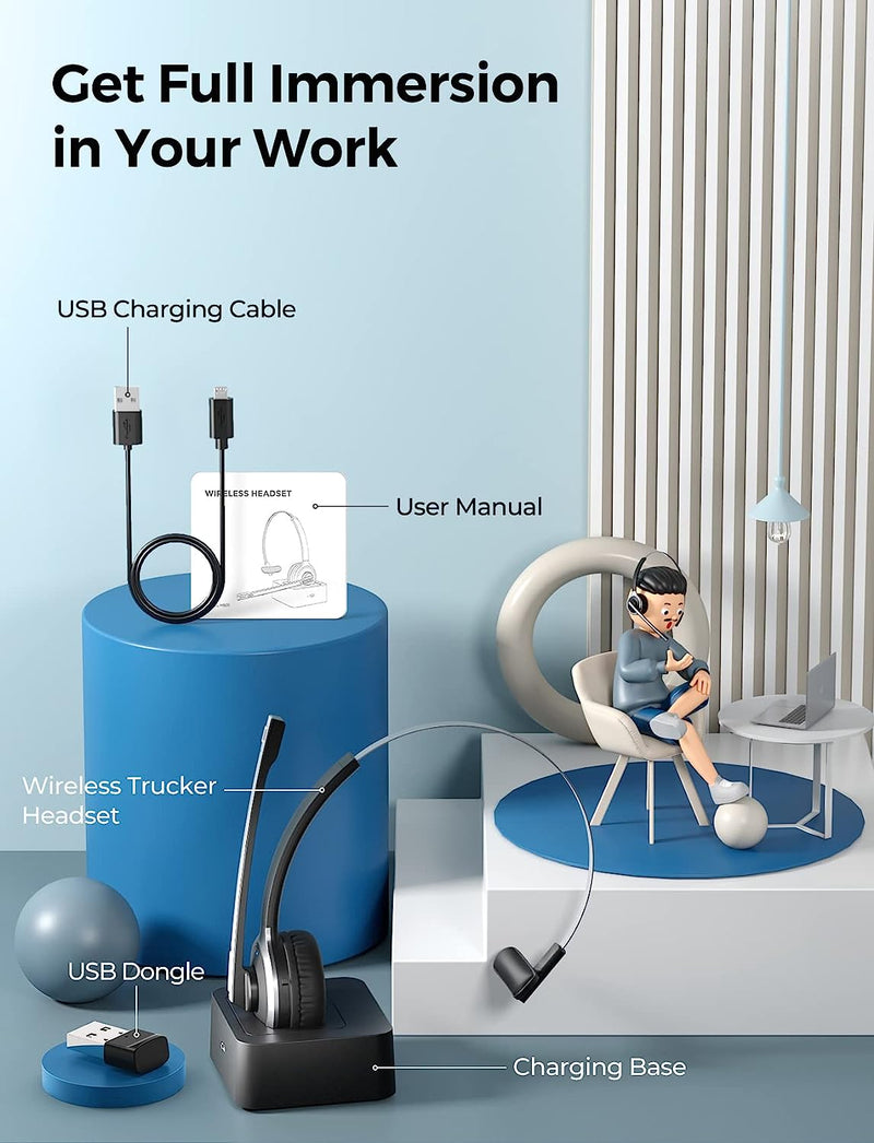 Mpow Wireless Headset with Microphone USB Adapter for PC MPOW