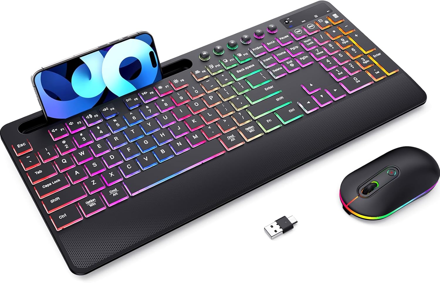Wireless Keyboard and Mouse Backlit, 2.4GHz Lag-Free Rechargeable Keyb ...