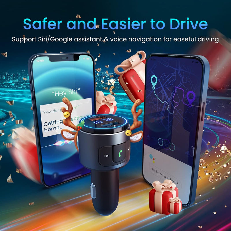 Bluetooth FM Transmitter Car, V5.0 Bluetooth Car Adapter with QC3.0 MP3 Player