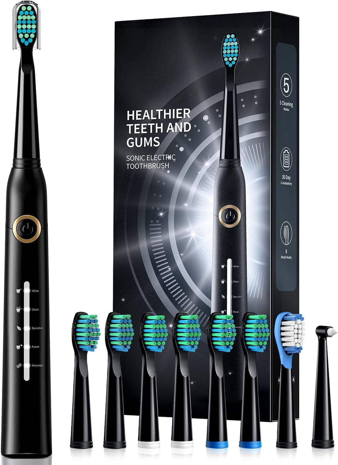 Sonic Toothbrushes with 8 Brush Heads 40000 VPM 5 Modes – MPOW