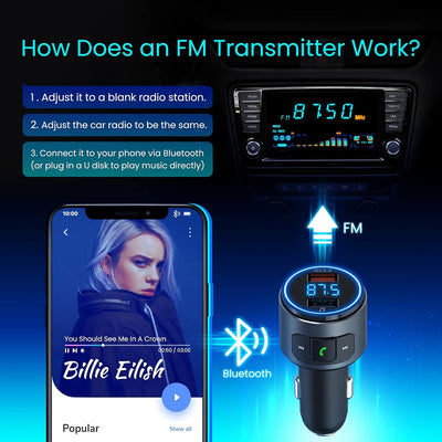 Bluetooth FM Transmitter Car, V5.0 Bluetooth Car Adapter with QC3.0 MP3 Player