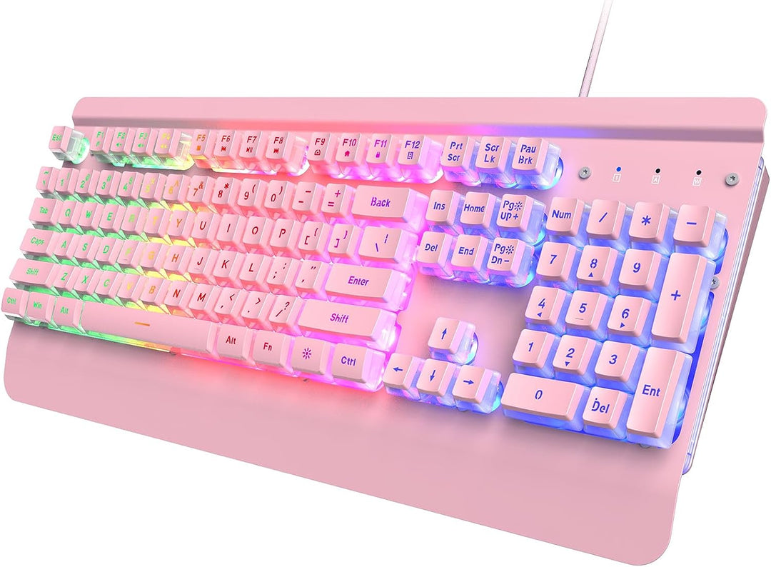 キーボード RGB Mechanical Keyboard with Wrist Rest Metal Gaming Keyboard, Rainbow LED Backlit Silent Keyboard with