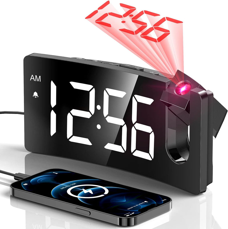Mpow Projection Alarm Clock, Digital Clock for Bedroom, 3-Level Brightness Dimmer, USB Charger