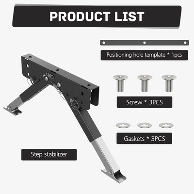 Mpow Adjustable folding step stabilizer for RVs. Anti-shake and anti-sinking. Easy installation. Upgraded stability. Enhanced support and protection for the step