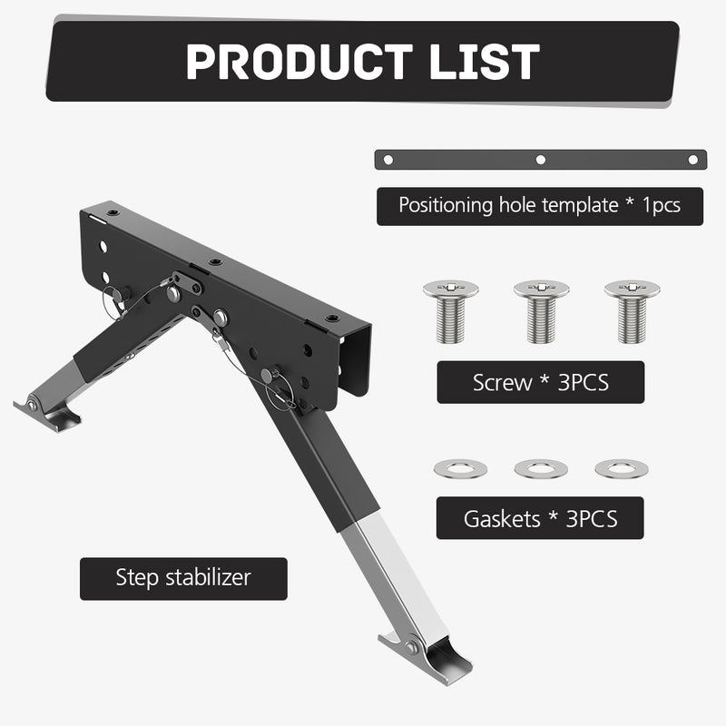 Mpow Adjustable folding step stabilizer for RVs. Anti-shake and anti-sinking. Easy installation. Upgraded stability. Enhanced support and protection for the step