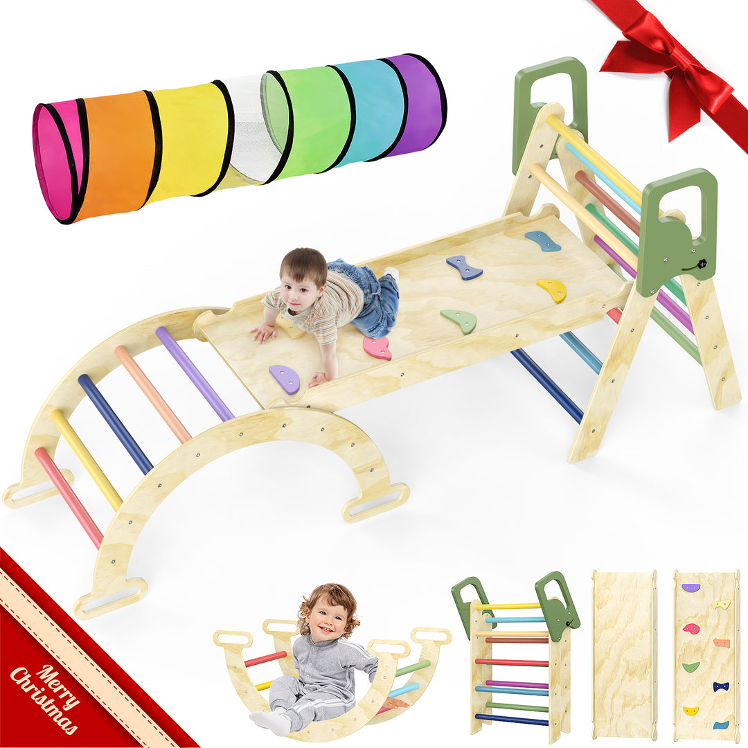 Mpow 8-in-1 Foldable Triangle Climbing Toys Set for Kids, Rainbow