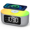 Mpow Fabric Alarm Clock for Bedroom, Fast Wireless Charging Clock with Big Led Screen Display, Clock with Stereo Sound, USB Charging Port,RGB Nightlight, White Noise （Gray）