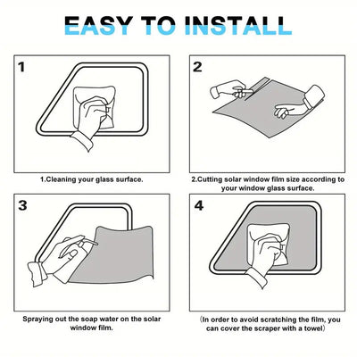 Mpow Black PET Window Film with 99% UV Protection and 50% Heat Insulation. Includes a scraper and scissors for versatile use.