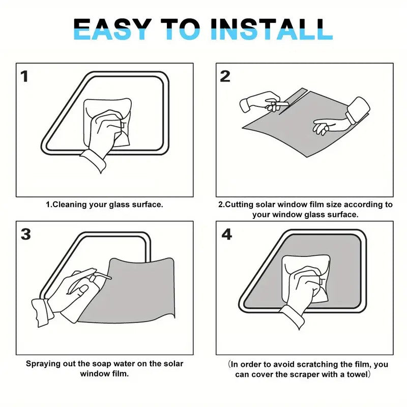 Mpow Black PET Window Film with 99% UV Protection and 50% Heat Insulation. Includes a scraper and scissors for versatile use.