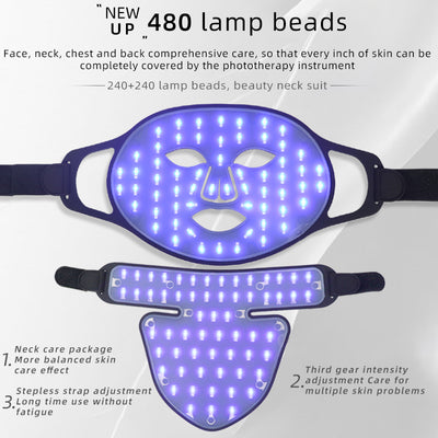 Mpow 4-Color Light Therapy Silicone Mask with Neck Care | 480 Chips Face & Neck Beauty Device