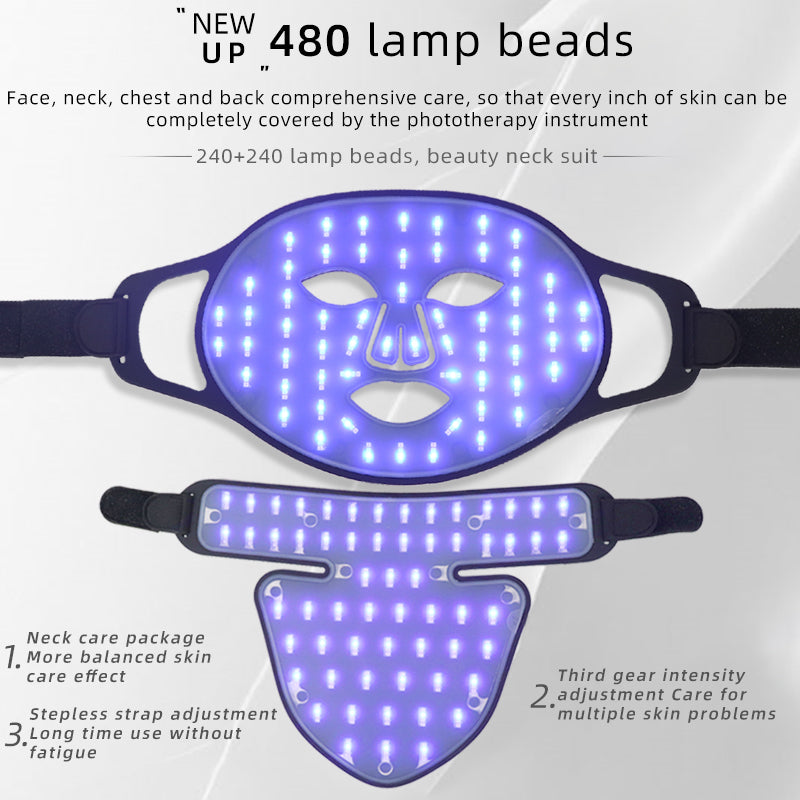 Mpow 4-Color Light Therapy Silicone Mask with Neck Care | 480 Chips Face & Neck Beauty Device
