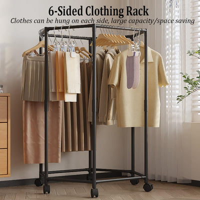 Mpow Hexagonal Floor-Mounted Clothes Rack with 360-Degree Rotation and Wheels for Commercial and Home Use