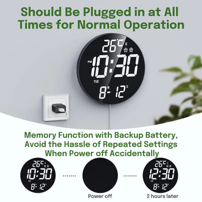 Mpow 11.4" Large Digital Wall Clock with Remote Control, Dual Alarms Adjustable Brightness, Digital Clock for Bedroom, Living Room, School, Garage, Gift for Elderly