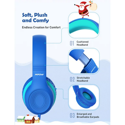 Mpow Kids Headphones with Microphone, Foldable 85/94dB Volume Limit 3D Stereo Adjustable Headband Soft Earcups over Ear Headphones for Kids, Share Function Wired Kids Headphones for School Tablet