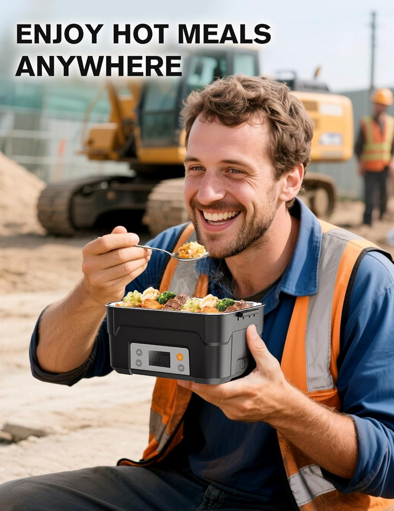 XL 6.3-Cup Cordless Electric Lunch Box for Adults, Heated Lunch Box for Men with Scheduled Heating, Portable Car Food Warmer with Utensils, Two-Tier Bag, Removable Divider