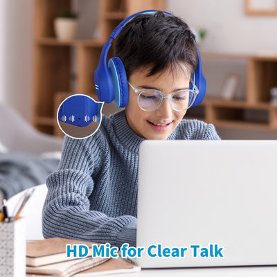 Kids Bluetooth Headphones, Colorful LED Lights Kids Headphones Wireless, 74/85/94dB Safe Volume, 90H Playtime, Fast Charging, Over Ear Toddler Headphones, Built-in Mic for School/Tablet/Airplane,Blue