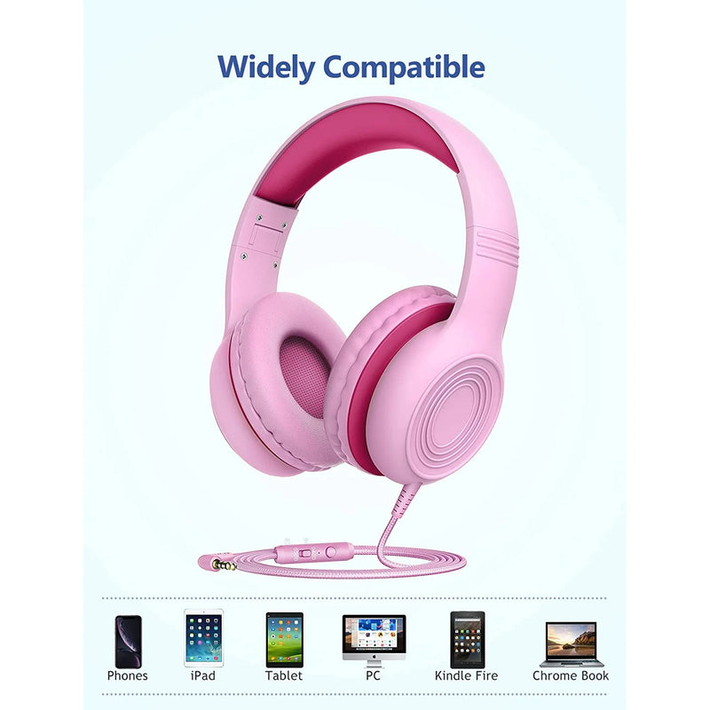 Mpow Kids Headphones with Microphone, Stereo Wired Headphones for Kids 85/94dB Safe Volume with Share Port, Adjustable Foldable Toddler Headphones over Ear Kids Headphones for School, Airplane