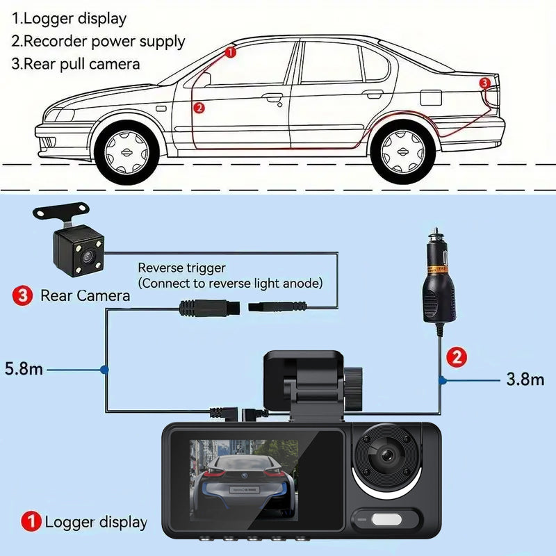 Mpow 2.0-inch IPS Screen Triple-Camera Wi-Fi Dash Cam