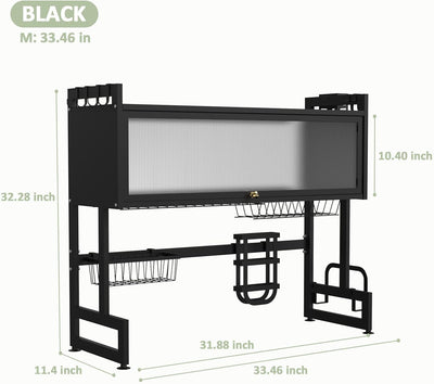 Mpow 65cm Long Drainer with Translucent Door and Complete Accessories for Kitchen Sinks: Large-Capacity Dish and Cutlery Drying Rack