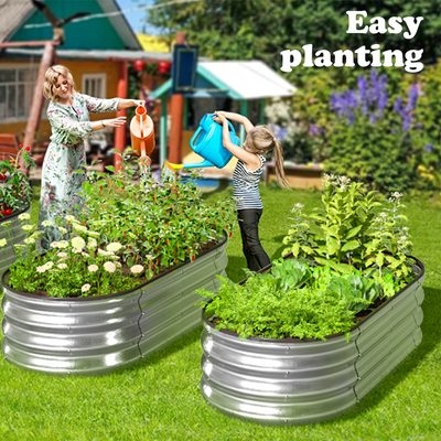 Mpow Galvanized Steel Oval Garden Bed Set, Double-Layered, 0.78mm Thick, 5-Minute Assembly, Open Base