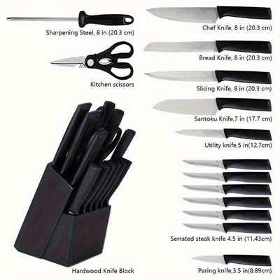 Mpow 15-piece kitchen knife set with self-sharpening block