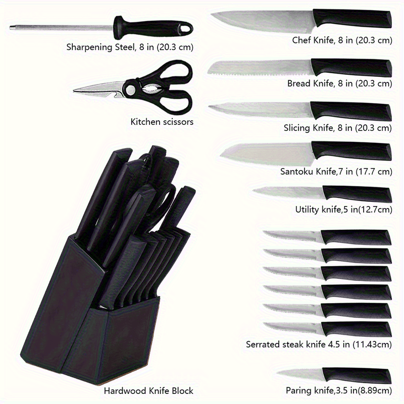 Mpow 15-piece kitchen knife set with self-sharpening block