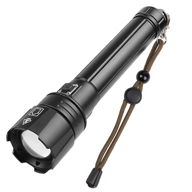 Mpow High-power flashlight with aluminum alloy housing, 5000mAh lithium battery, Type-C charging, 5-level dimming, dual-use battery and USB charging, includes a keychain light and leather case