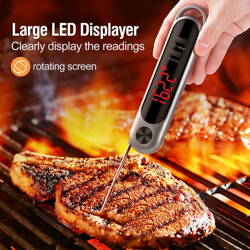 Instant Read Meat Thermometer, Foldable Meat Thermometers for Cooking, Bright Auto-Rotate Screen, Locking & Calibration