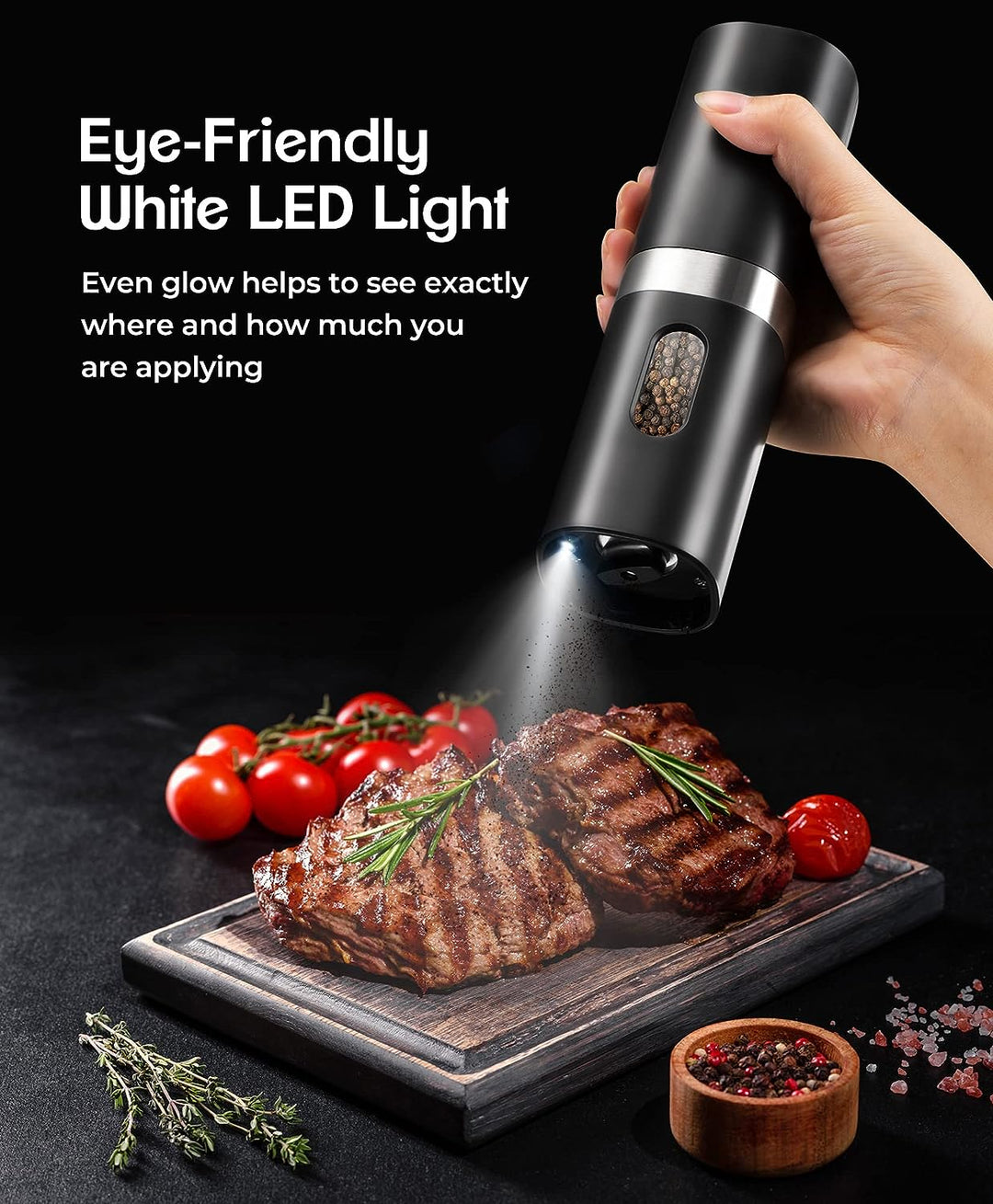 2-Pack Electric Salt & Pepper Grinder Set - USB Rechargeable, Adjustable Coarseness, LED Light, Large Capacity - View #9